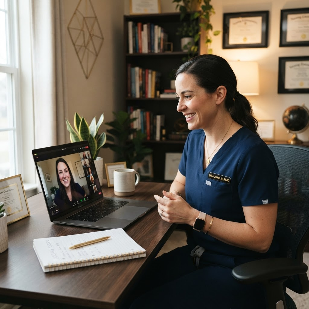 A nurse coach in a one-on-one video session